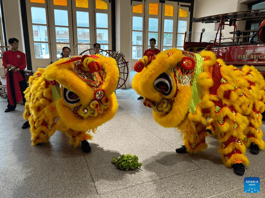 Bombeiros australianos comemoram próximo Ano Novo Chinês com dança do leão